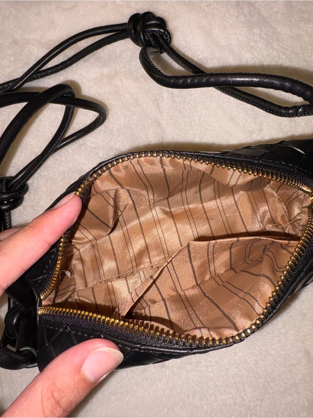 Black Woven Leather Crossbody Bag - Picture 4 of 5